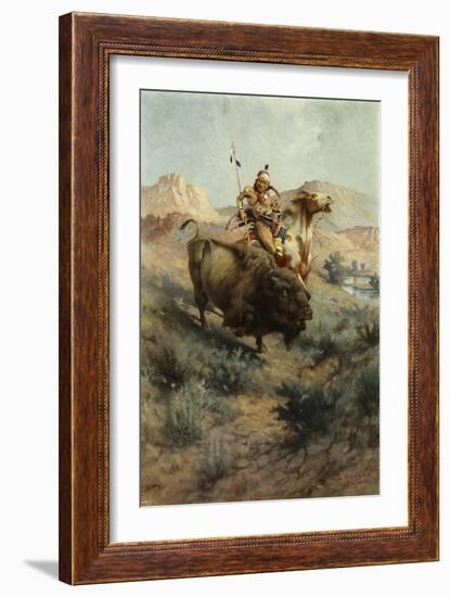 Indian and Buffalo, 1891-Edgar Samuel Paxson-Framed Giclee Print