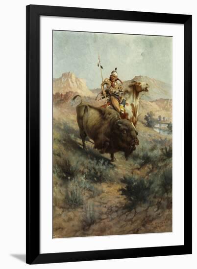 Indian and Buffalo-Edgar Samuel Paxson-Framed Giclee Print