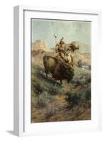 Indian and Buffalo-Edgar Samuel Paxson-Framed Giclee Print