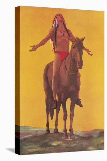 Indian Brave on Horse-Found Image Press-Stretched Canvas