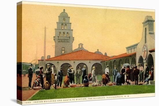 Indian Building and Santa Fe Station, Albuquerque, New Mexico, C.1920-30-null-Stretched Canvas