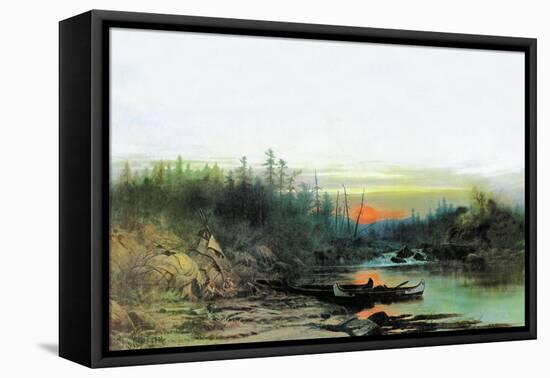 Indian Camp-Albert Bierstadt-Framed Stretched Canvas