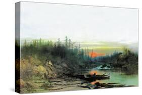 Indian Camp-Albert Bierstadt-Stretched Canvas