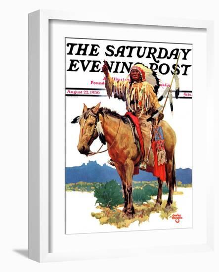 "Indian Chief on Horseback," Saturday Evening Post Cover, August 22, 1936-Charles Hargens-Framed Giclee Print