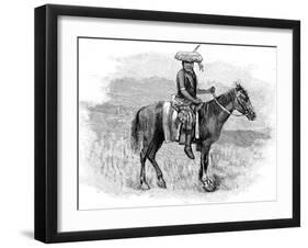 Indian Chief on Horseback, Wearing Flattened Feather Head Dress-null-Framed Art Print