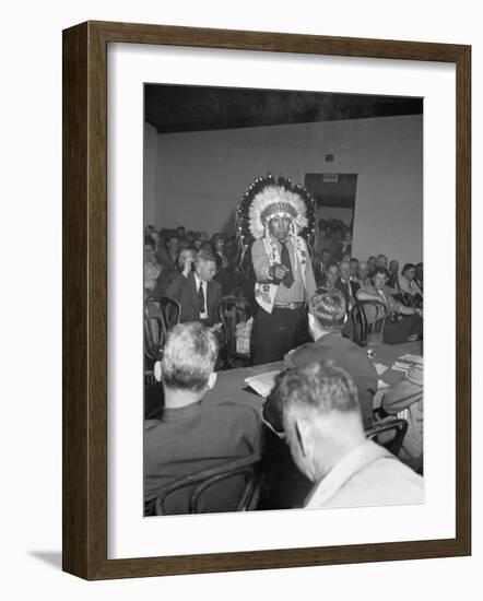 Indian Chief Speaking to Army Officers About the Construction of Garrison Dam-null-Framed Photographic Print