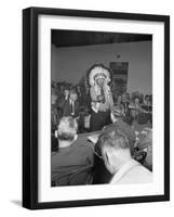 Indian Chief Speaking to Army Officers About the Construction of Garrison Dam-null-Framed Photographic Print
