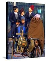 Indian Children Ride to School on the Back of a Cycle Rickshaw-null-Stretched Canvas