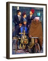 Indian Children Ride to School on the Back of a Cycle Rickshaw-null-Framed Premium Photographic Print