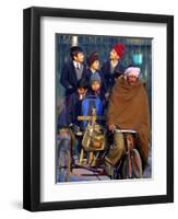 Indian Children Ride to School on the Back of a Cycle Rickshaw-null-Framed Premium Photographic Print