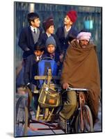 Indian Children Ride to School on the Back of a Cycle Rickshaw-null-Mounted Photographic Print