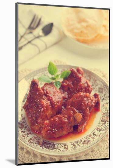 Indian Curry Chicken. Popular Indian Dish on Dining Table in Retro Vintage Style.-szefei-Mounted Photographic Print
