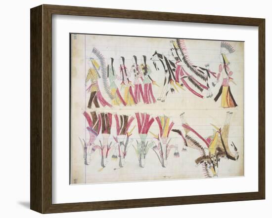 Indian Dance, Illustration from the 'Black Horse Ledger', 1877-79-null-Framed Giclee Print