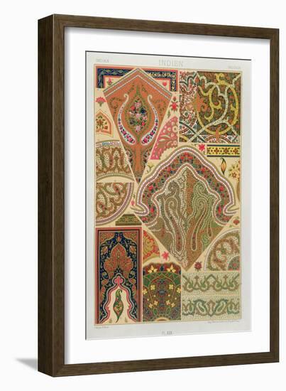 Indian Decoration, Plate Xix from 'Polychrome Ornament', Engraved by F. Durin, Published Paris 1869-Albert Charles August Racinet-Framed Giclee Print