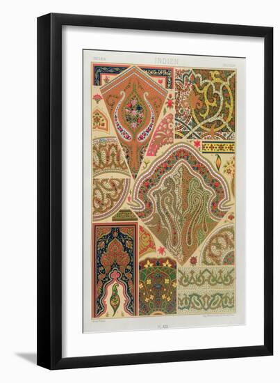 Indian Decoration, Plate Xix from 'Polychrome Ornament', Engraved by F. Durin, Published Paris 1869-Albert Charles August Racinet-Framed Giclee Print