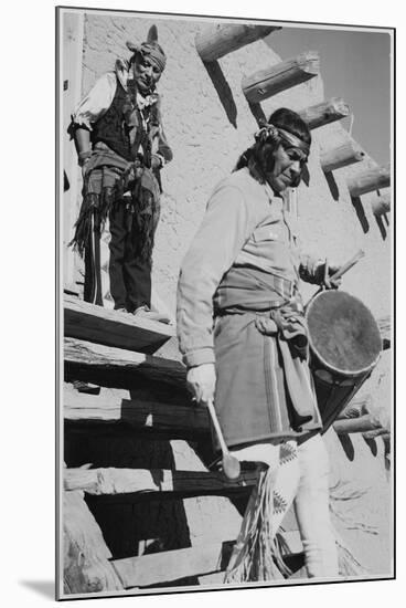 Indian Descending Wooden Stairs With Drum, Dance San Ildefonso Pueblo New Mexico 1942-Ansel Adams-Mounted Art Print