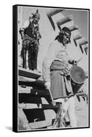 Indian Descending Wooden Stairs With Drum, Dance San Ildefonso Pueblo New Mexico 1942-Ansel Adams-Framed Stretched Canvas