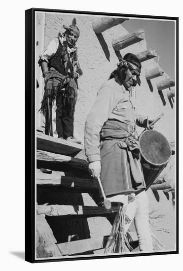 Indian Descending Wooden Stairs With Drum, Dance San Ildefonso Pueblo New Mexico 1942-Ansel Adams-Framed Stretched Canvas