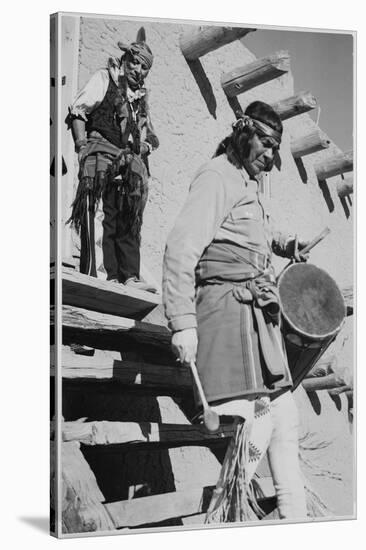 Indian Descending Wooden Stairs With Drum, Dance San Ildefonso Pueblo New Mexico 1942-Ansel Adams-Stretched Canvas