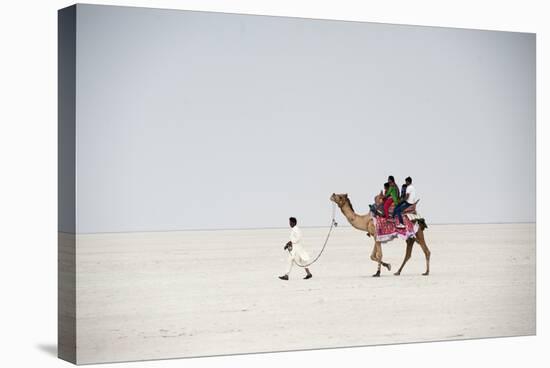 Indian Family Enjoying a Camel Ride in the White Desert-Annie Owen-Stretched Canvas