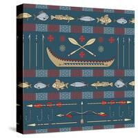 Indian Fishing - Seamless Pattern-destra-Stretched Canvas