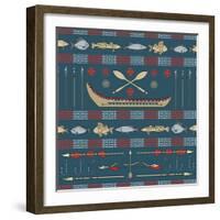 Indian Fishing - Seamless Pattern-destra-Framed Art Print