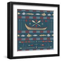 Indian Fishing - Seamless Pattern-destra-Framed Art Print