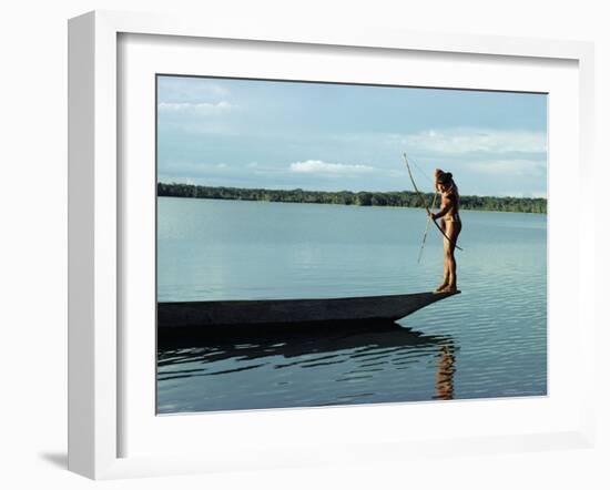 Indian Fishing with Bow and Arrow, Xingu, Amazon Region, Brazil, South America-Claire Leimbach-Framed Photographic Print