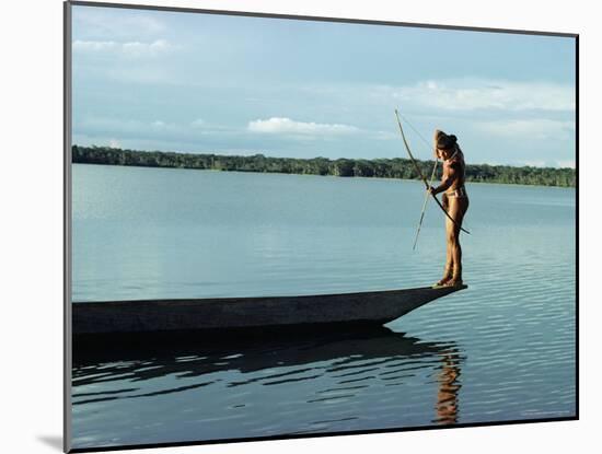 Indian Fishing with Bow and Arrow, Xingu, Amazon Region, Brazil, South America-Claire Leimbach-Mounted Photographic Print