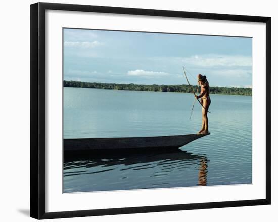 Indian Fishing with Bow and Arrow, Xingu, Amazon Region, Brazil, South America-Claire Leimbach-Framed Photographic Print