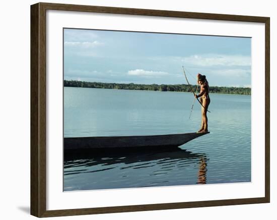 Indian Fishing with Bow and Arrow, Xingu, Amazon Region, Brazil, South America-Claire Leimbach-Framed Photographic Print