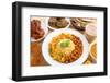 Indian Food Biryani Rice, Mutton Curry, Chapatti, Milk Tea, Dal, Salad and Curry Chicken. Indian Di-szefei-Framed Photographic Print