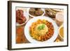 Indian Food Biryani Rice, Mutton Curry, Chapatti, Milk Tea, Dal, Salad and Curry Chicken. Indian Di-szefei-Framed Photographic Print