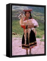 Indian Girl with Llama, Cusco, Peru-Pete Oxford-Framed Stretched Canvas