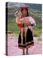 Indian Girl with Llama, Cusco, Peru-Pete Oxford-Stretched Canvas