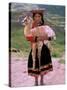 Indian Girl with Llama, Cusco, Peru-Pete Oxford-Stretched Canvas