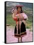 Indian Girl with Llama, Cusco, Peru-Pete Oxford-Framed Stretched Canvas