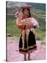 Indian Girl with Llama, Cusco, Peru-Pete Oxford-Stretched Canvas