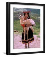 Indian Girl with Llama, Cusco, Peru-Pete Oxford-Framed Photographic Print