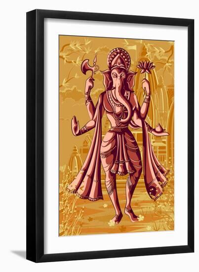 Indian God Ganpati in Blessing Posture. Vector Illustration-Vecton-Framed Art Print