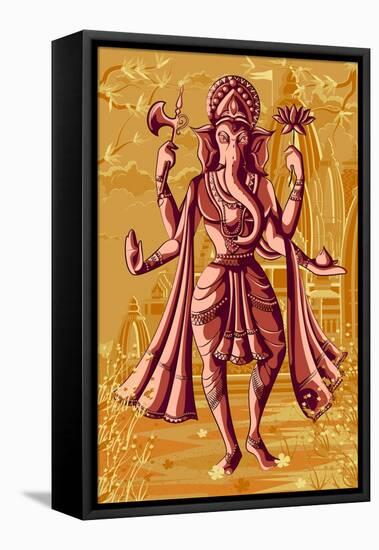 Indian God Ganpati in Blessing Posture. Vector Illustration-Vecton-Framed Stretched Canvas