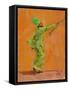 Indian green dancer with chimta oil on board-Sue Wales-Framed Stretched Canvas