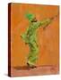 Indian green dancer with chimta oil on board-Sue Wales-Stretched Canvas