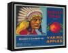 Indian Head Apple Label - Yakima, WA-Lantern Press-Framed Stretched Canvas