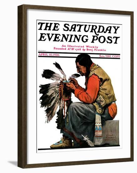 "Indian Headdress," Saturday Evening Post Cover, April 10, 1926-Edgar Franklin Wittmack-Framed Giclee Print