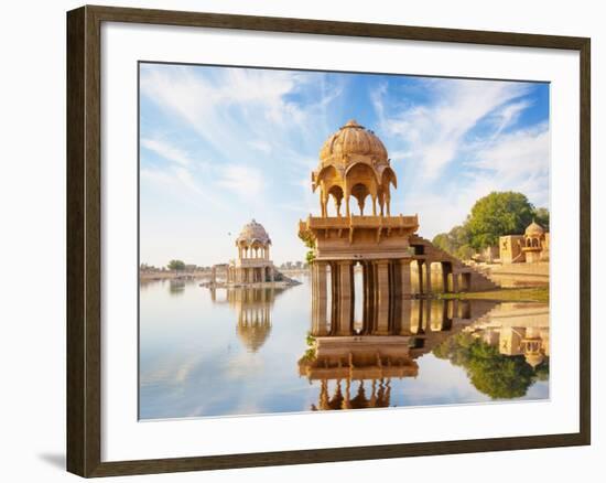 Indian Landmarks - Gadi Sagar Temple on Gadisar Lake - Jaisalmer, Rajasthan-pzAxe-Framed Photographic Print