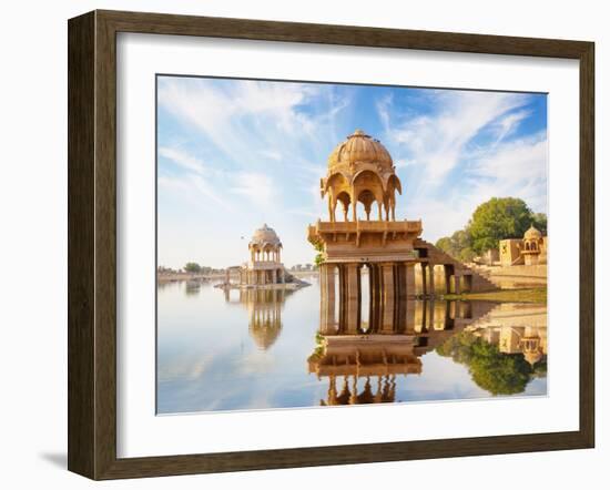 Indian Landmarks - Gadi Sagar Temple on Gadisar Lake - Jaisalmer, Rajasthan-pzAxe-Framed Photographic Print