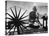 Indian Leader Mohandas Gandhi Reading as He Sits Cross Legged on Floor-Margaret Bourke-White-Stretched Canvas