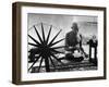 Indian Leader Mohandas Gandhi Reading as He Sits Cross Legged on Floor-Margaret Bourke-White-Framed Premium Photographic Print