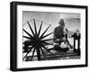 Indian Leader Mohandas Gandhi Reading as He Sits Cross Legged on Floor-Margaret Bourke-White-Framed Premium Photographic Print